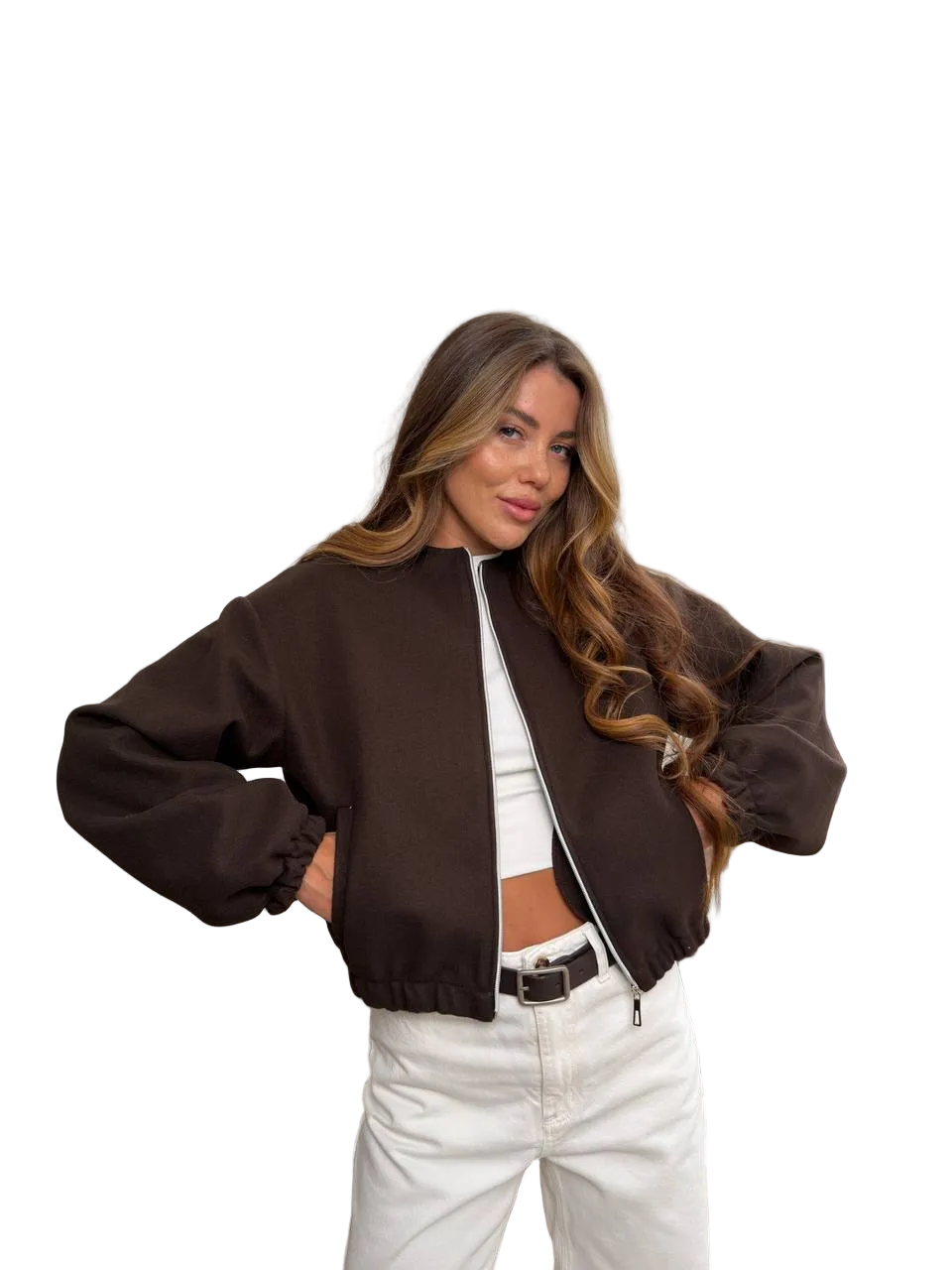 Brown Cashmere Bomber Jacket Women Lightweight Unlined