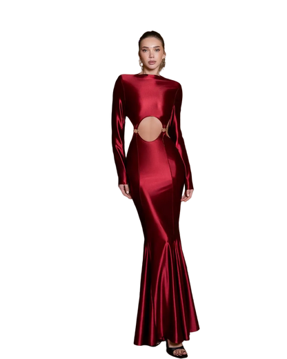 Burgundy Silk Biflex Cutout Mermaid Evening Dress