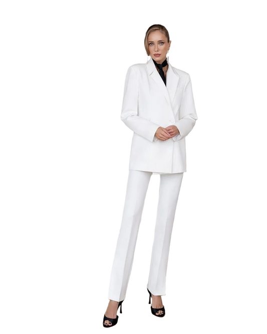 White Womens Suit Blazer and Trousers with Slits Premium Diagonal Suiting Crepe