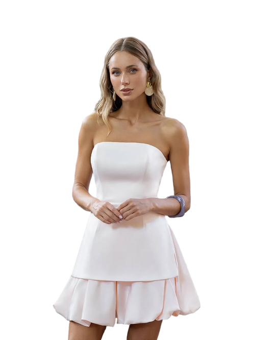 Blush Peplum Top and Skirt Suit Dense Mango Satin Strapless Women Party Ensemble