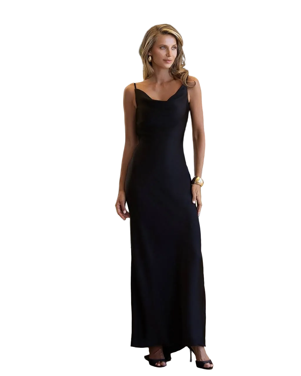 Black Satin Slip Evening Dress Dense Double Sided Premium Satin