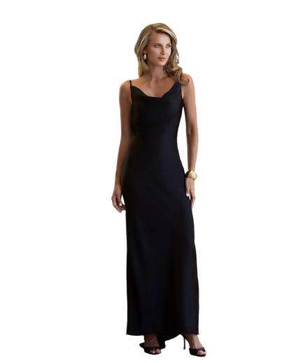 Black Satin Slip Evening Dress Dense Double Sided Premium Satin
