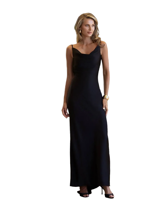 Black Satin Slip Evening Dress Dense Double Sided Premium Satin