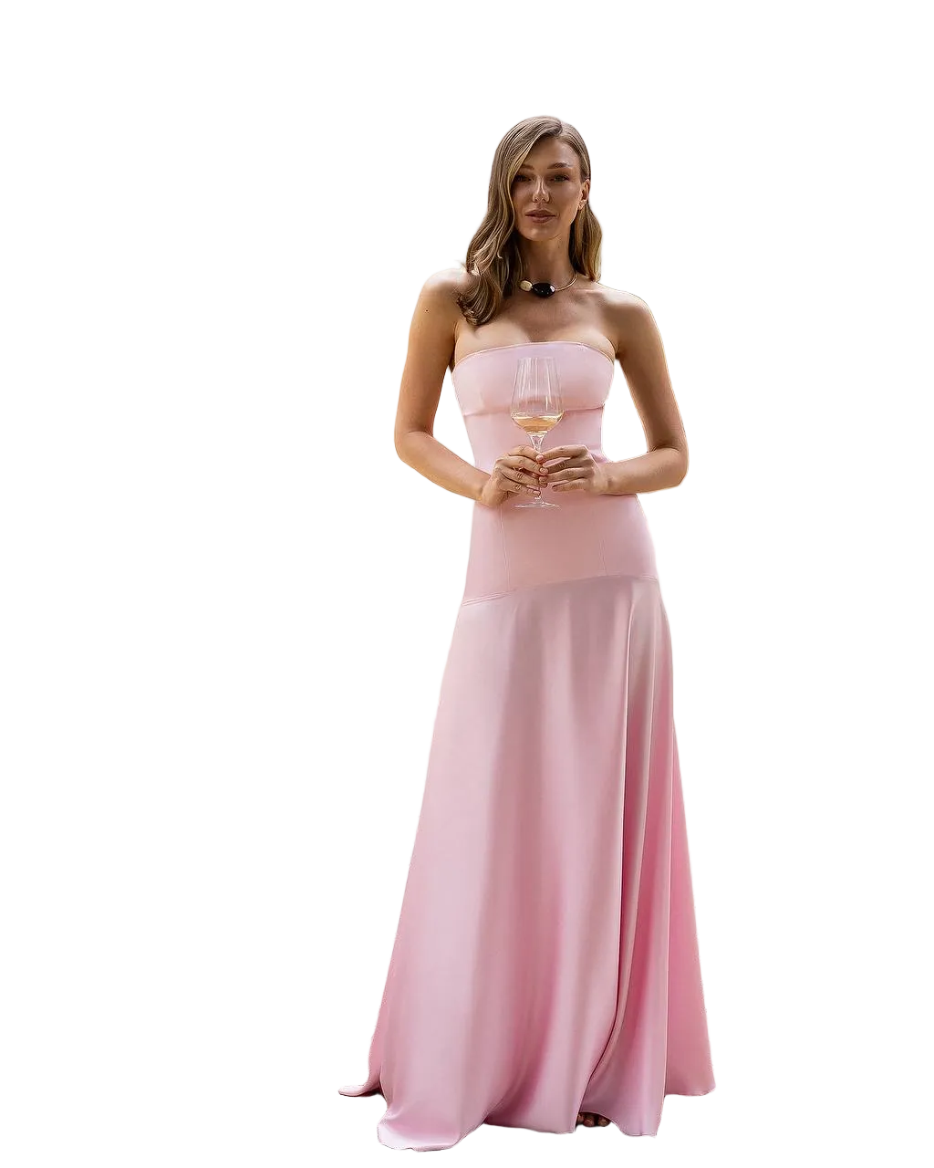 Strapless Pink Satin Slip Dress Evening Gown