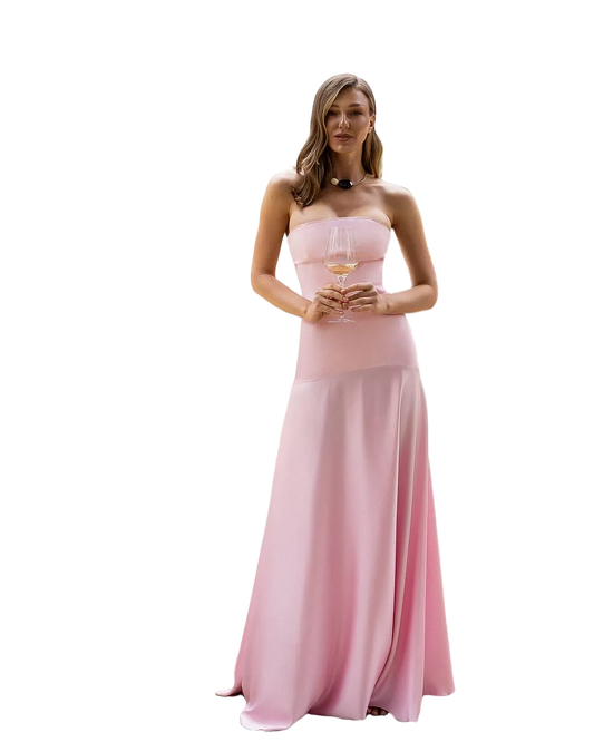 Strapless Pink Satin Slip Dress Evening Gown