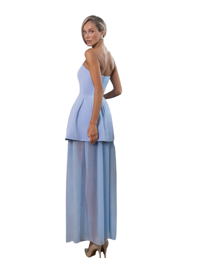 Powder Blue Strapless Evening Dress Chiffon Skirt Crepe Overlay
