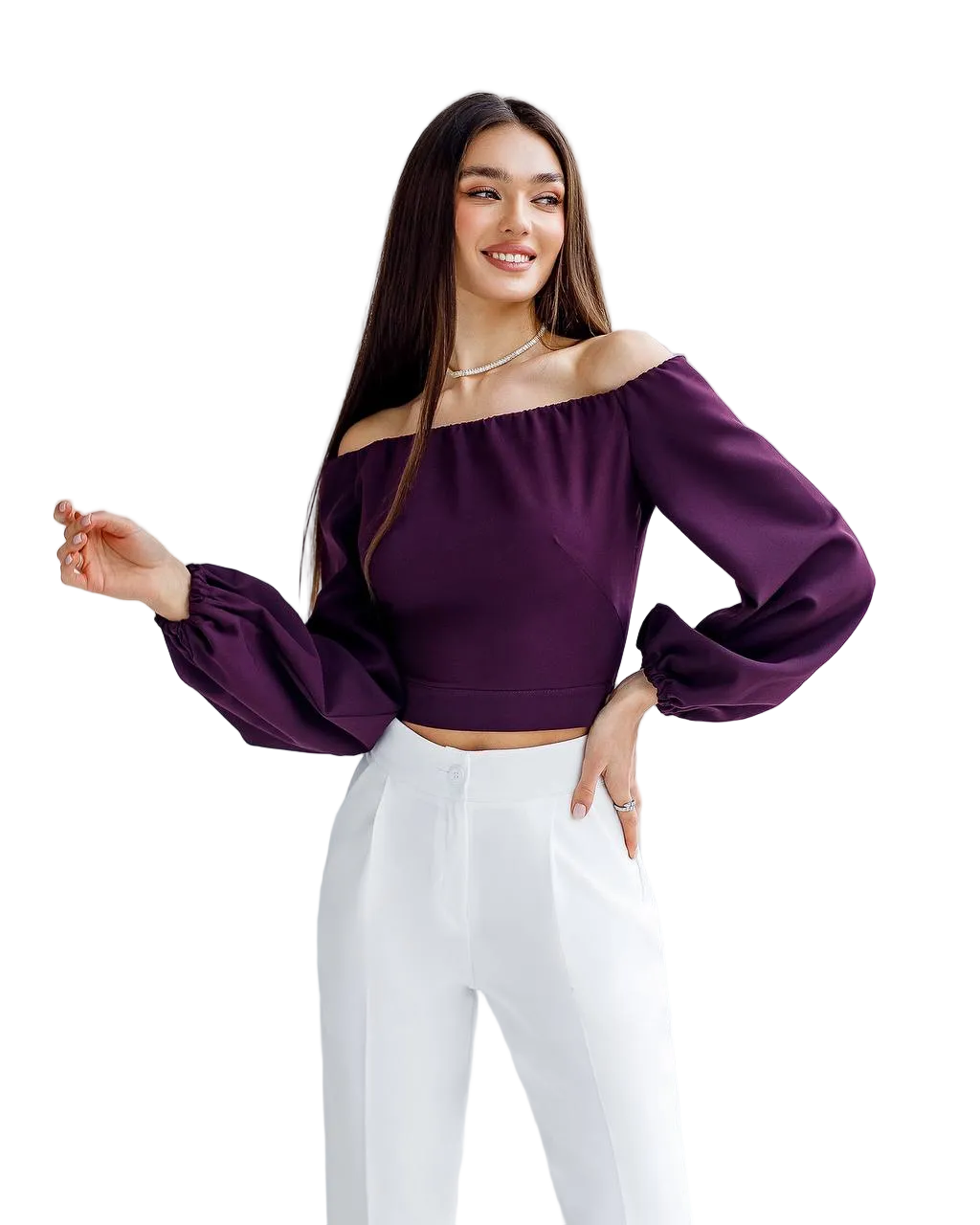 Womens Off Shoulder Cropped Top with Puff Sleeves