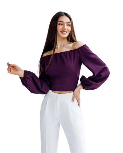 Womens Off Shoulder Cropped Top with Puff Sleeves