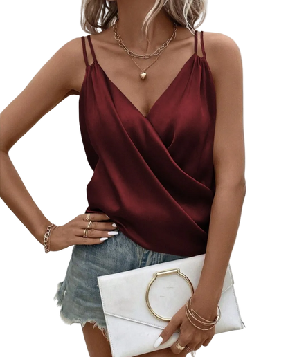 Burgundy Italian Silk Draped Cami Womens V Neck Tank