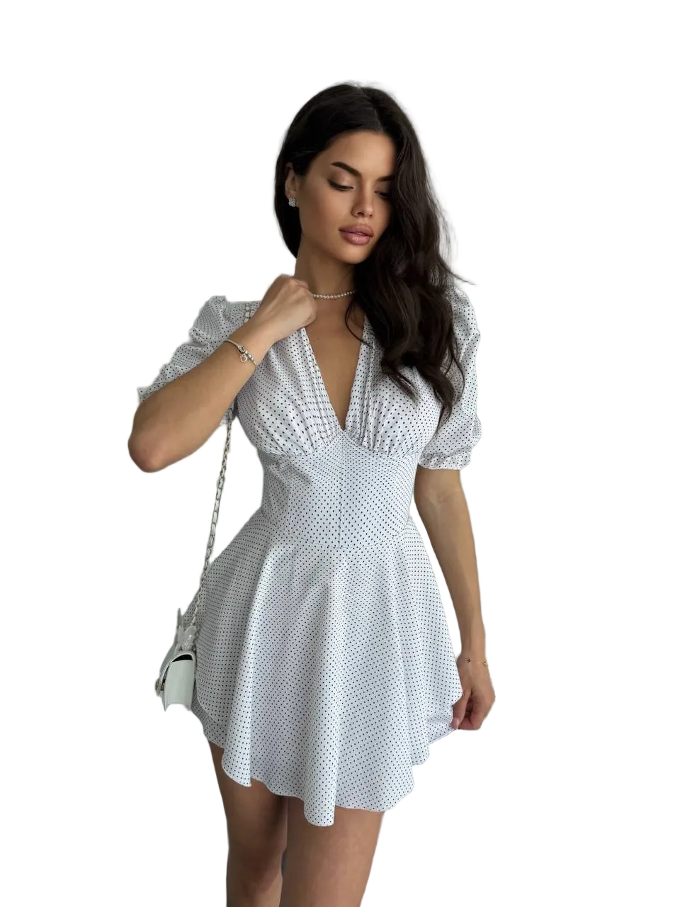 White Polka Dot Corset Jumpsuit Dress Women Soft Fabric Short Sleeve Zipper Back