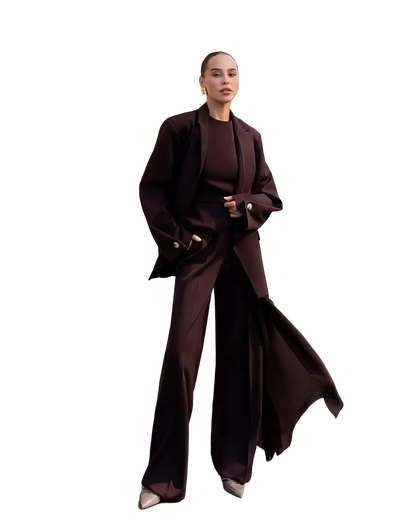 Womens Chocolate Crepe Diagonal Blazer Longline Oversized Tailored Jacket