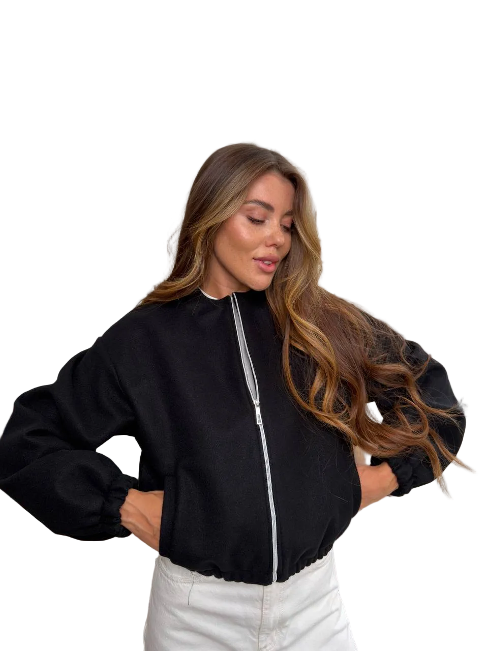 Black Cashmere Bomber Jacket Women Lightweight Unlined