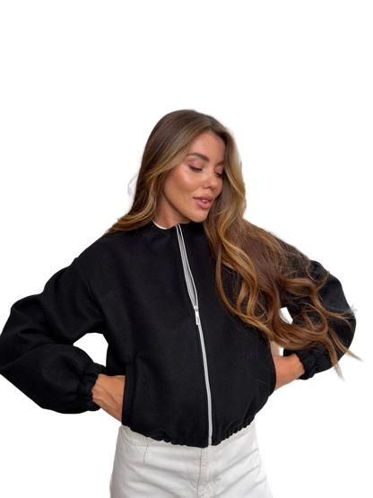 Black Cashmere Bomber Jacket Women Lightweight Unlined