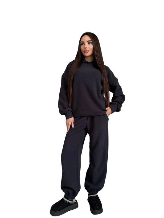 Womens Black Polar Fleece Tracksuit Hoodie and Joggers