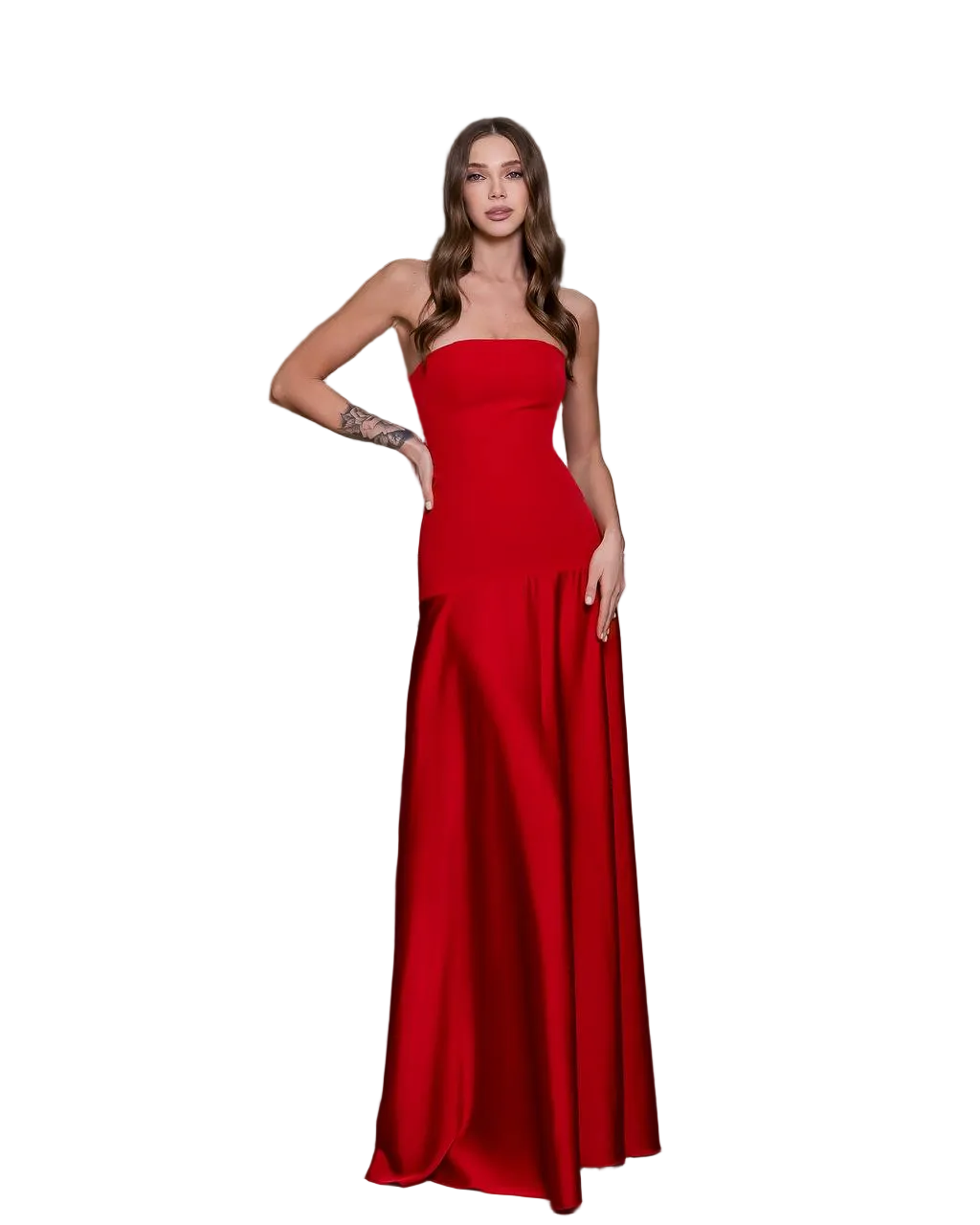 Red Strapless Slip Dress Satin Evening Gown Crepe Premium Long Formal