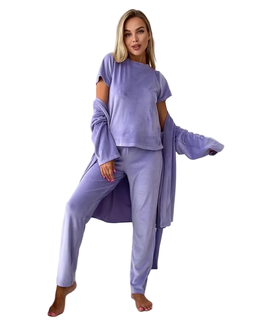 Lavender Three Piece Womens Pajama Set Soft Stretch Loungewear