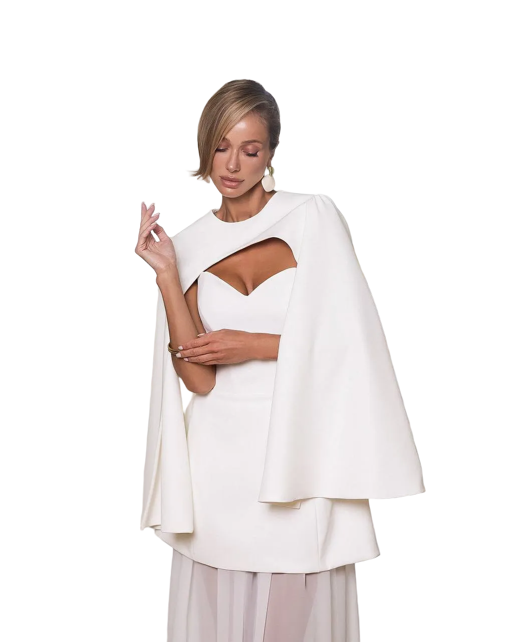 White Womens Cape Premium Suit Crepe Diagonal Elegant Bridal Cape