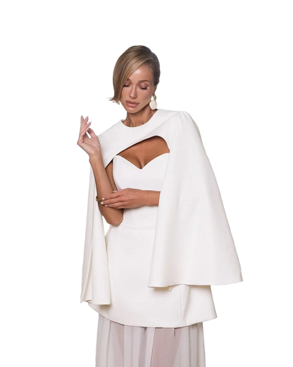 White Womens Cape Premium Suit Crepe Diagonal Elegant Bridal Cape