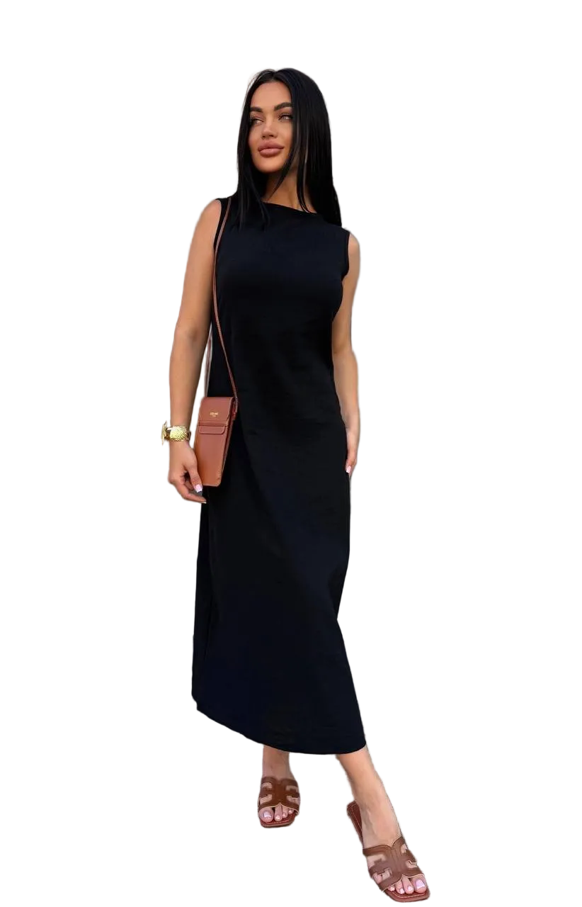 Linen Sleeveless Maxi Dress CAFE Summer Casual Elegant