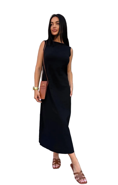 Linen Sleeveless Maxi Dress CAFE Summer Casual Elegant