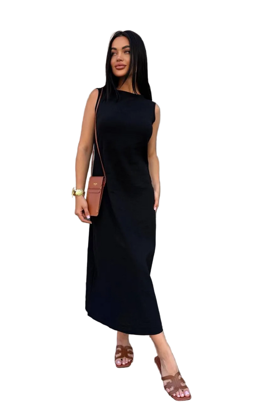 Linen Sleeveless Maxi Dress CAFE Summer Casual Elegant