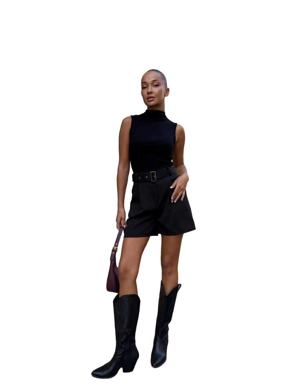 Black High Waist Tailored Bermuda Shorts with Belt