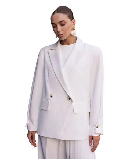 White Double Breasted Womens Blazer Suit Crepe Diagonal Tailored Jacket