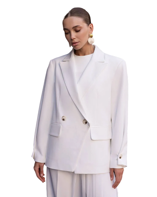 White Double Breasted Womens Blazer Suit Crepe Diagonal Tailored Jacket