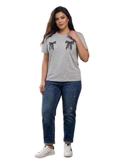 Women Grey T Shirt Kulir Knit Casual Short Sleeve Tee