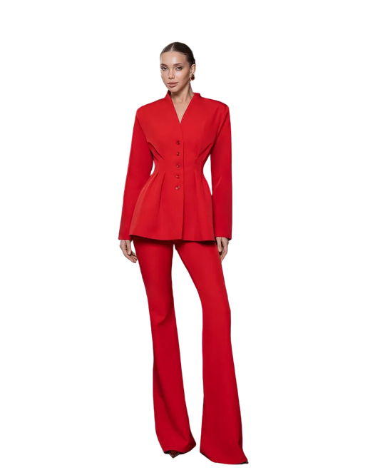 Red Womens Tailored Blazer and Pants Suit Premium Crepe Lined