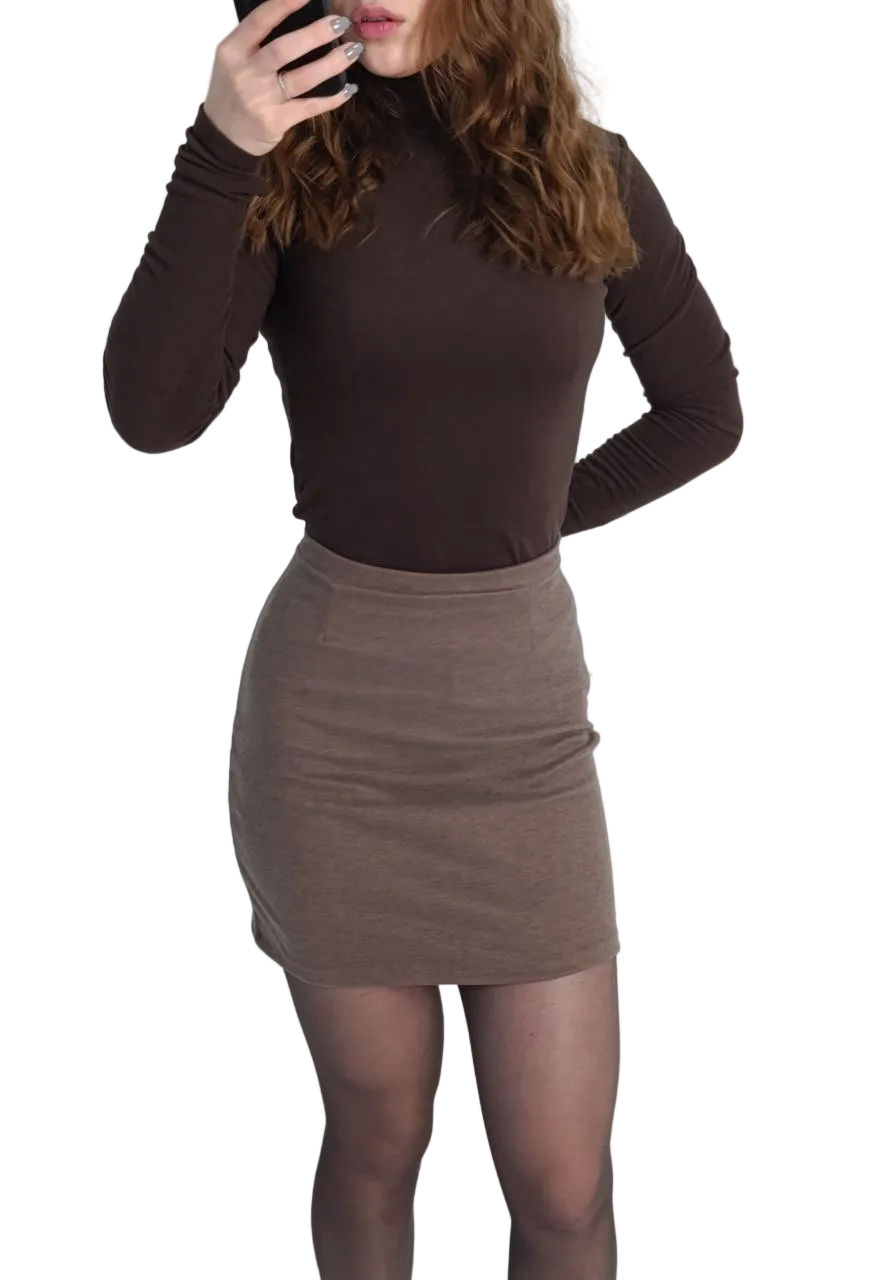 Wool Blend Knit Mini Skirt with Side Invisible Zipper