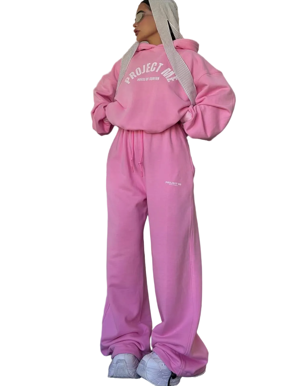 Pink Womens Tracksuit Hoodie Palazzo Joggers Turkish Jersey Soft