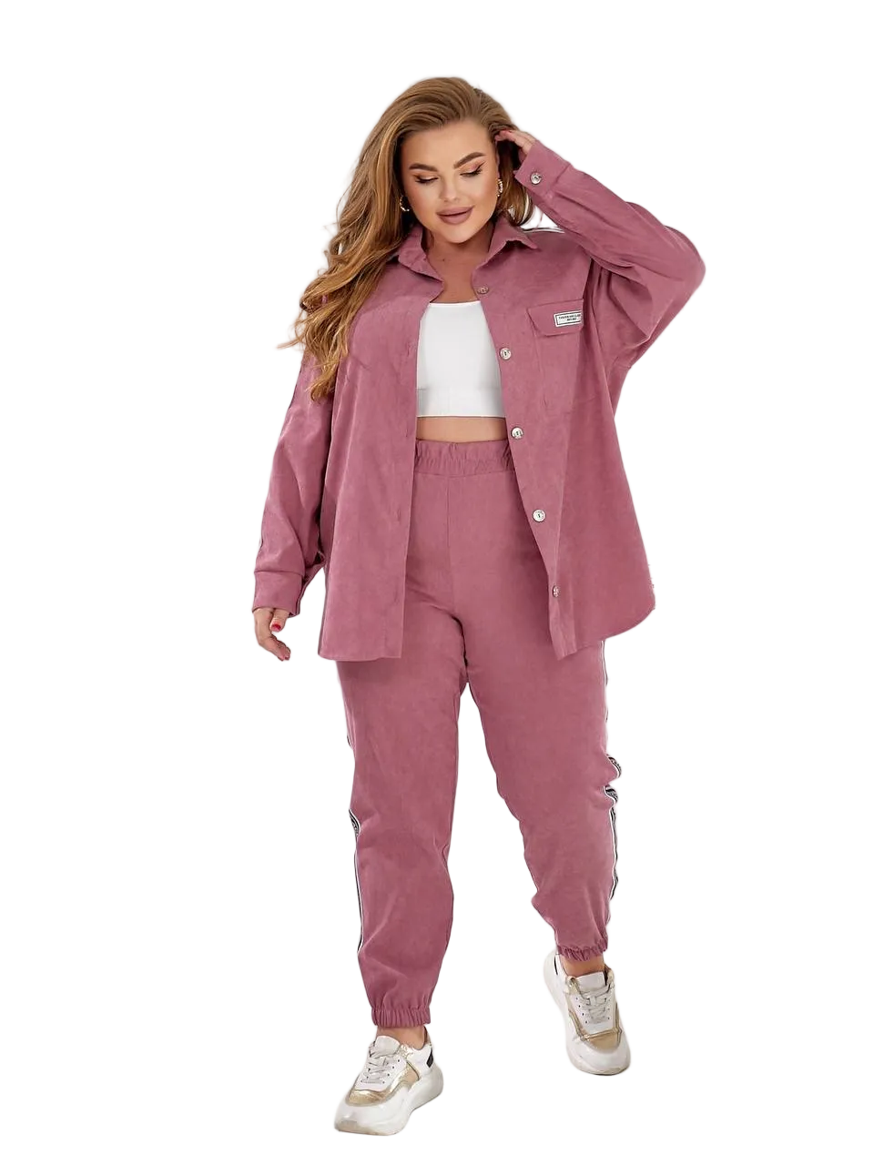 Women Two Piece Casual Suit Dusty Rose Oversized Shirt Jogger Set