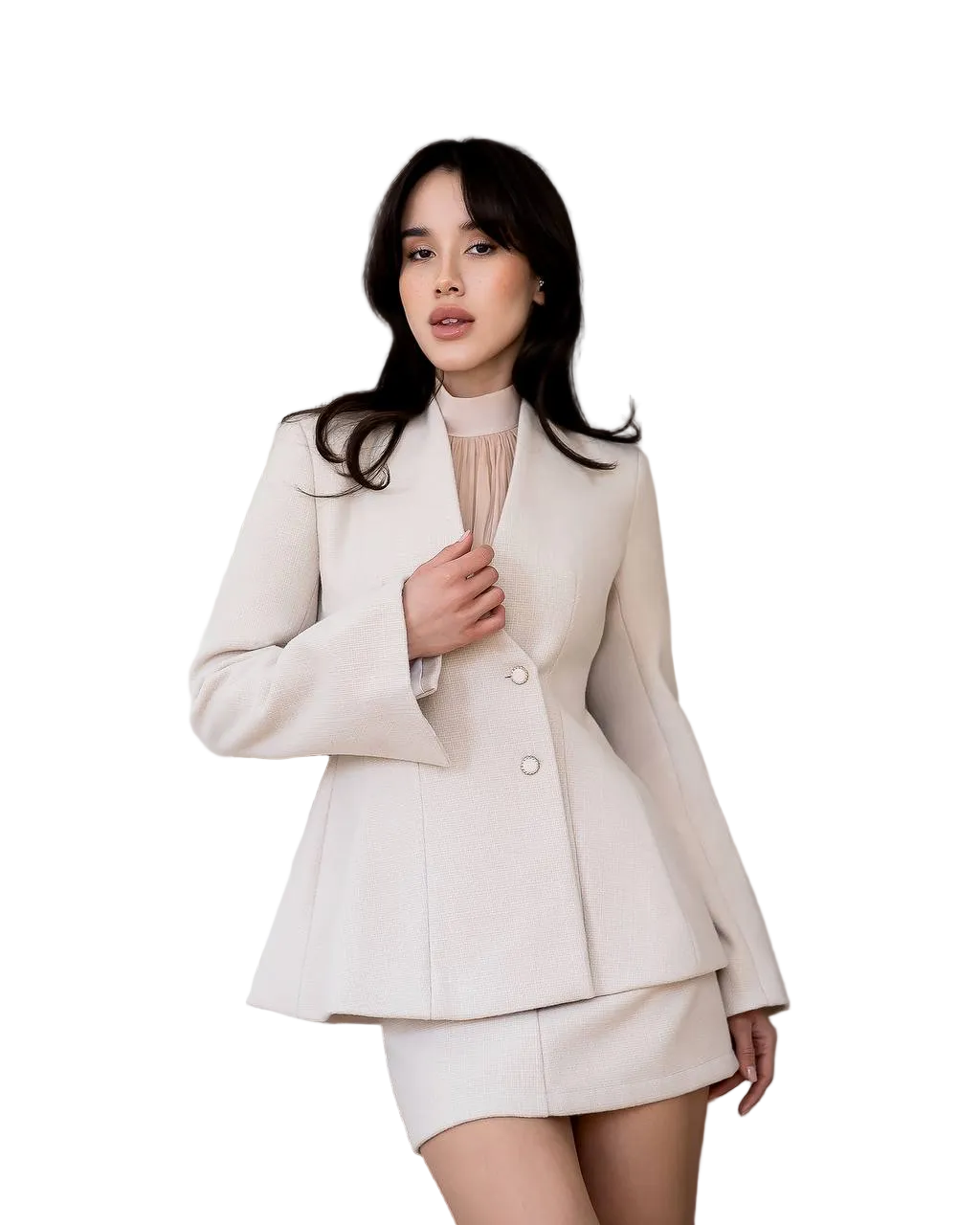 Womens Tweed Blazer and Mini Skirt Suit Set