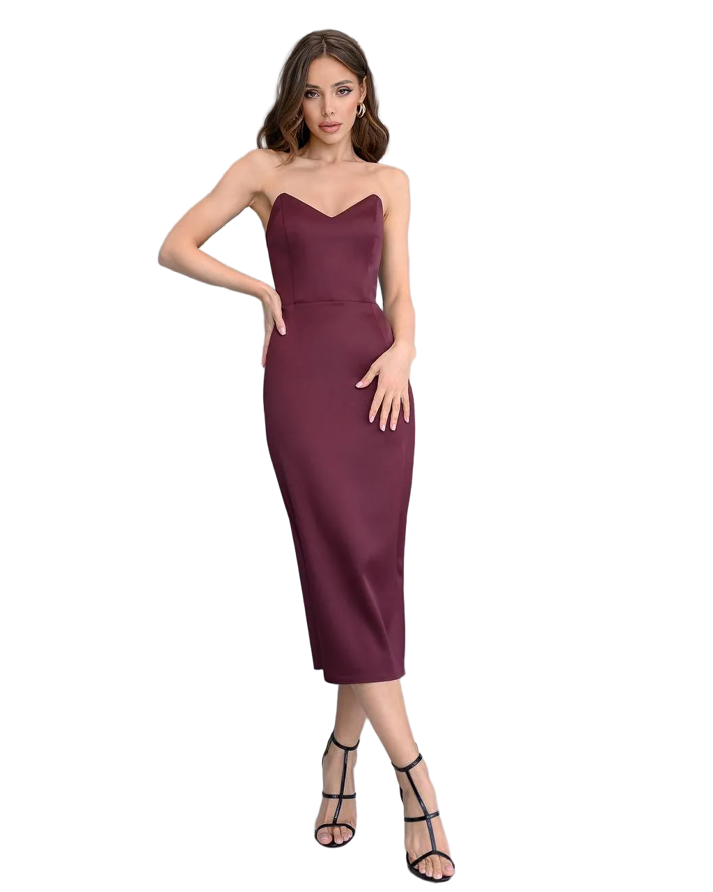 Strapless Sweetheart Neckline Fitted Midi Dress