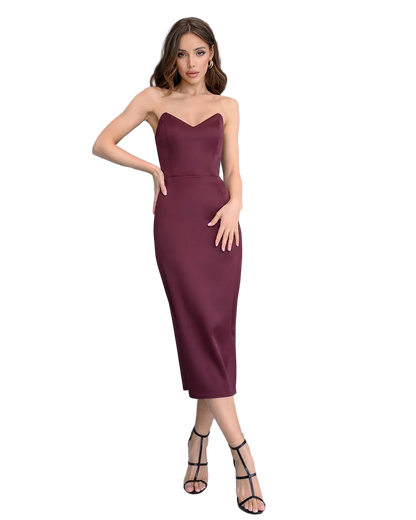 Strapless Sweetheart Neckline Fitted Midi Dress