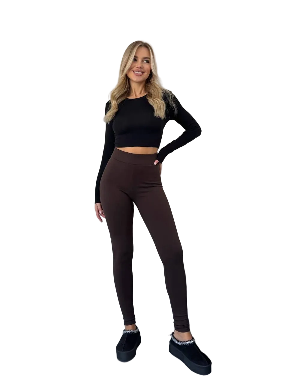 Ribbed Fleece Lined Leggings Brown Warm Thermal Ribbed Leggings