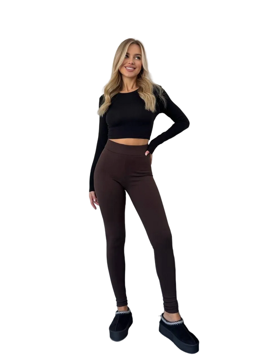Ribbed Fleece Lined Leggings Brown Warm Thermal Ribbed Leggings