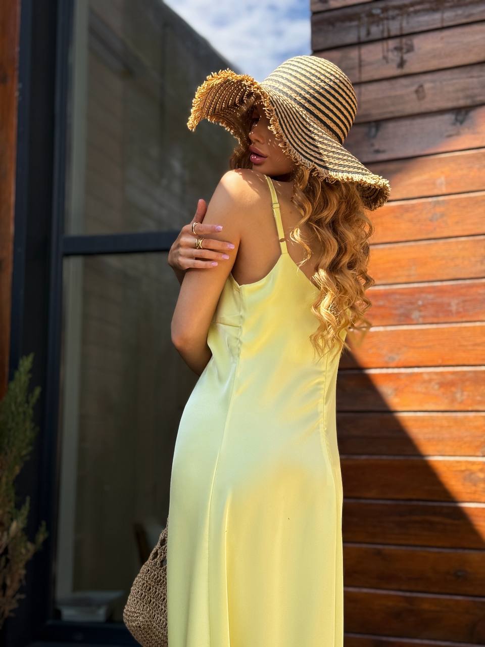 Yellow Silk Lace Slip Maxi Dress Adjustable Straps