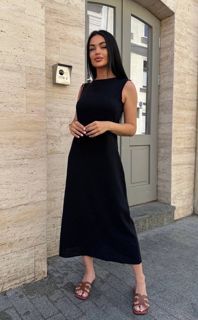 Linen Sleeveless Maxi Dress CAFE Summer Casual Elegant