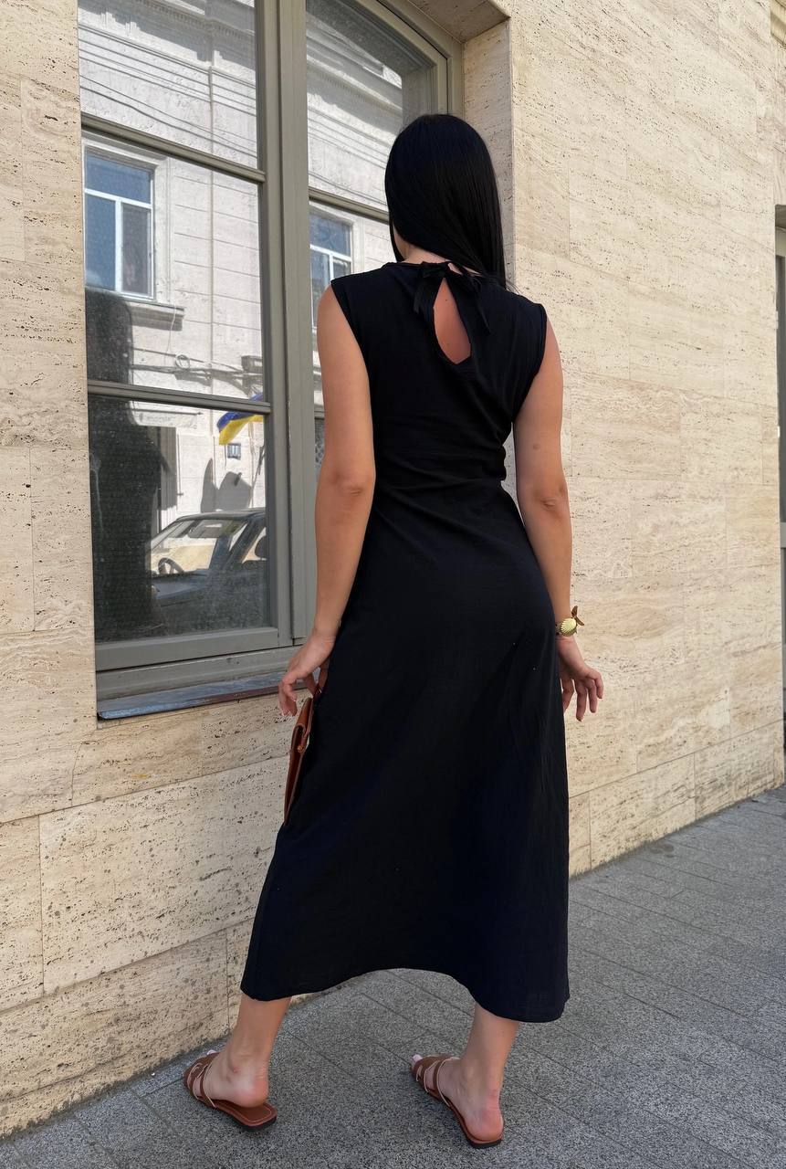 Linen Sleeveless Maxi Dress CAFE Summer Casual Elegant