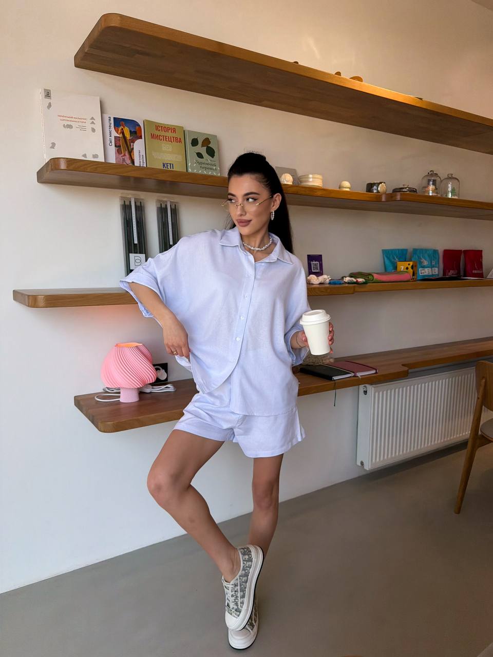 White Linen Two Piece Set Women Summer Casual Suit With Shorts And Shirt