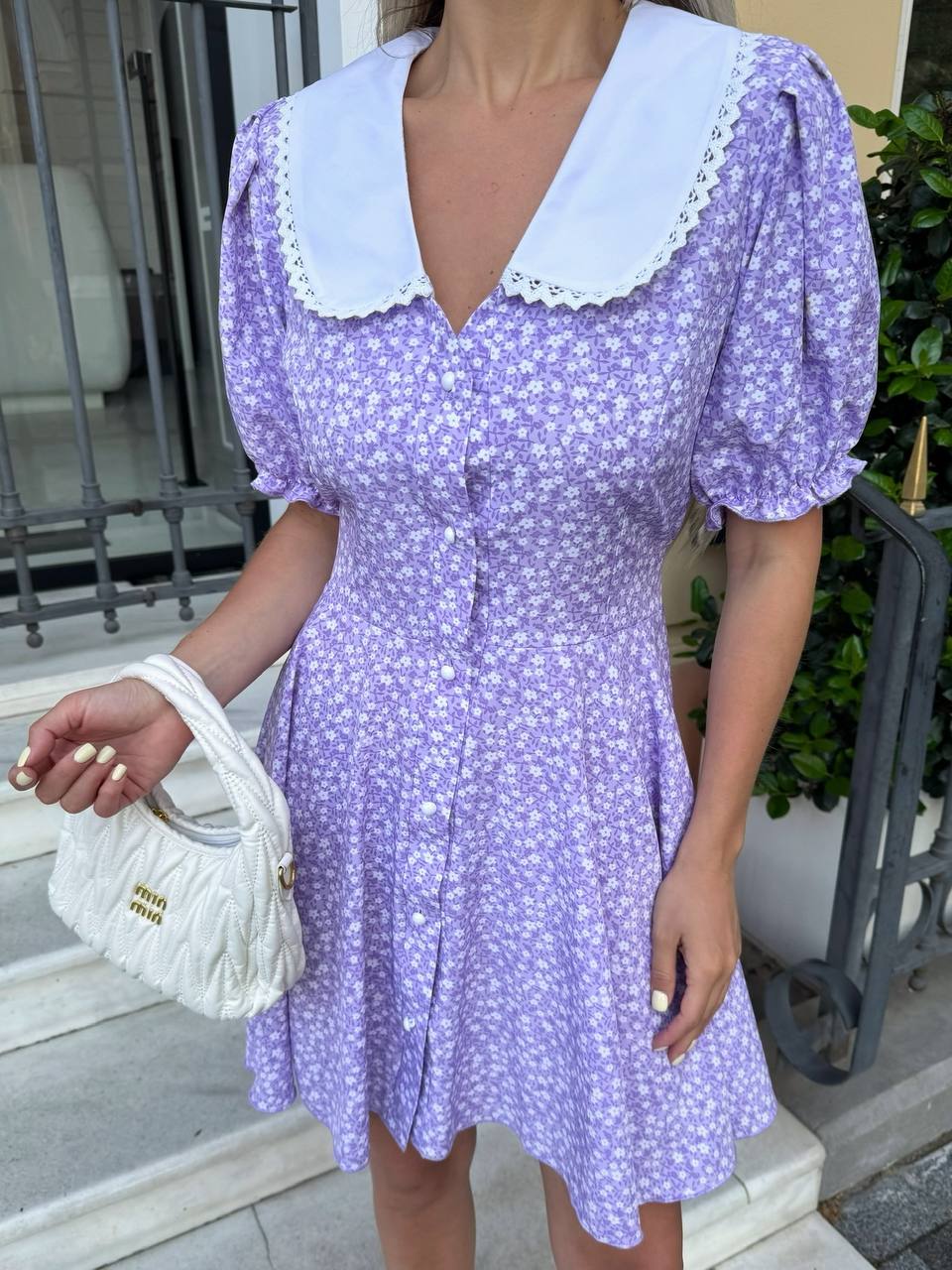 Lavender Floral Summer Dress Peter Pan Collar Button Front Lightweight Super Soft