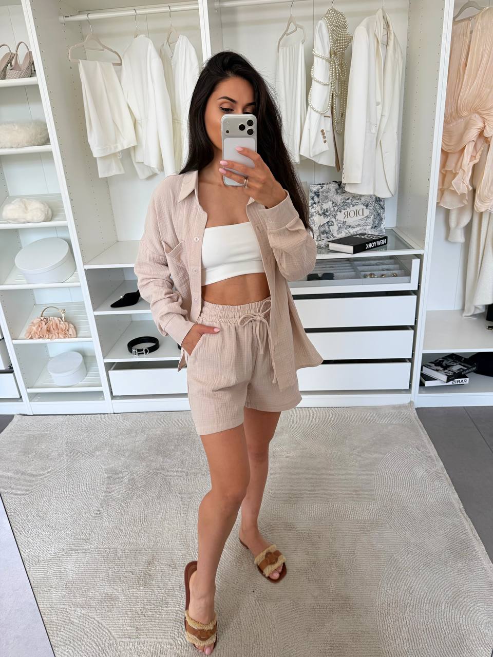 Women Muslin Two Piece Suit Shirt And Shorts Set Lightweight Breathable