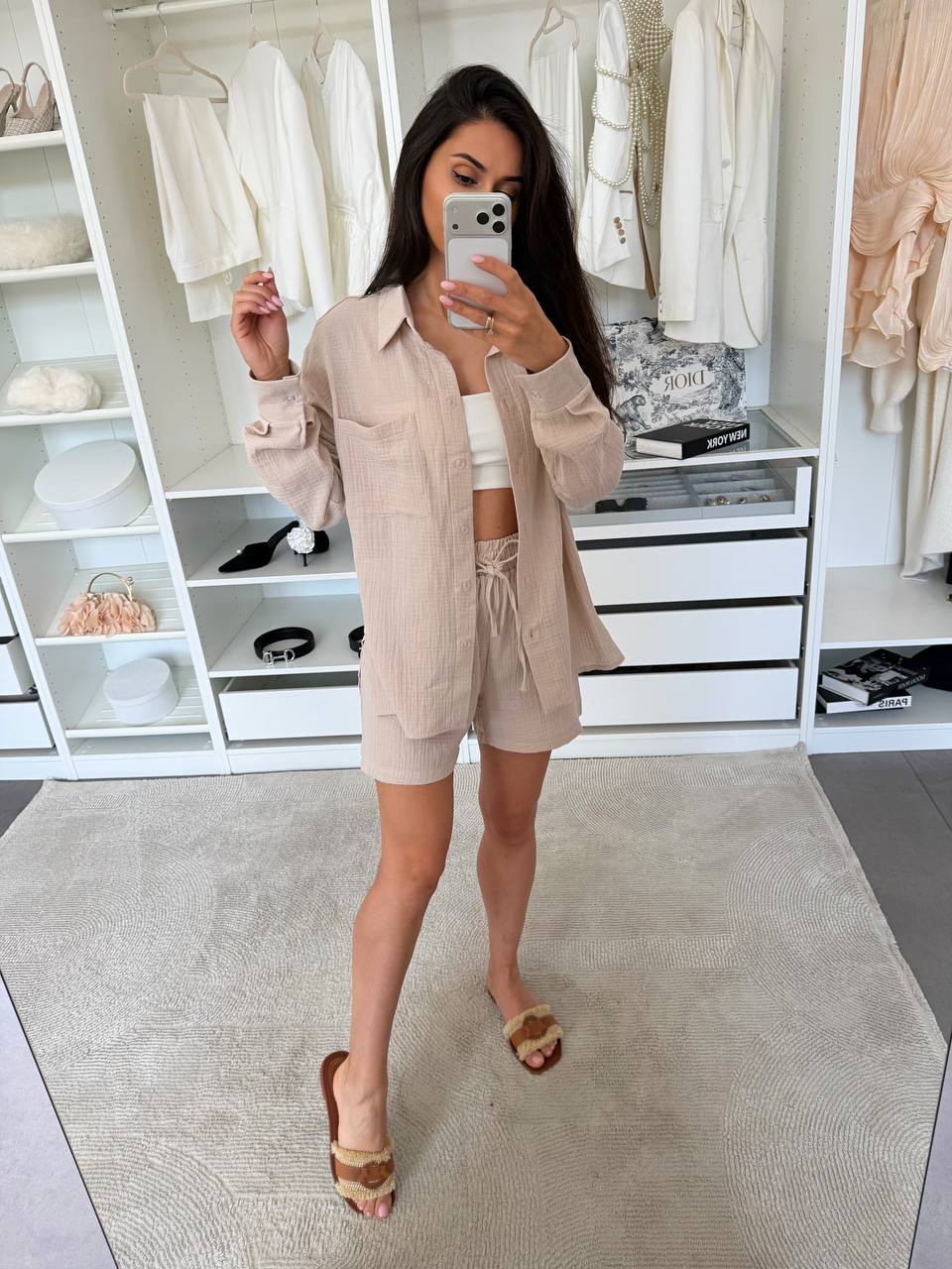 Women Muslin Two Piece Suit Shirt And Shorts Set Lightweight Breathable