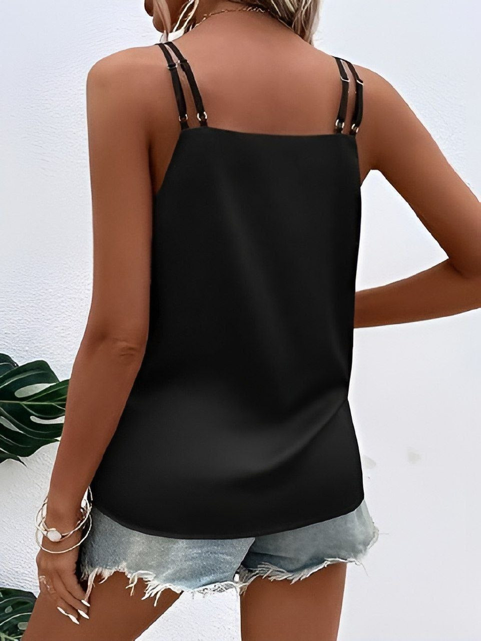 Black Italian Silk Cami Tank Top V Neck Draped Wrap Blouse Womens