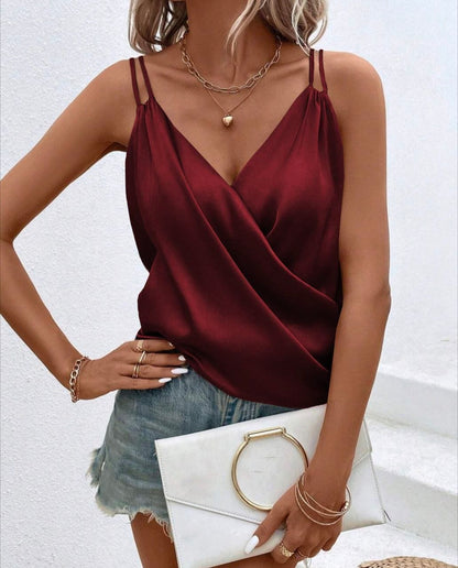 Burgundy Italian Silk Draped Cami Womens V Neck Tank