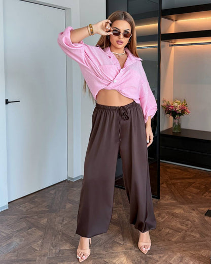 Women Aladdin Harem Pants Brown Double Silk Lightweight Trendy