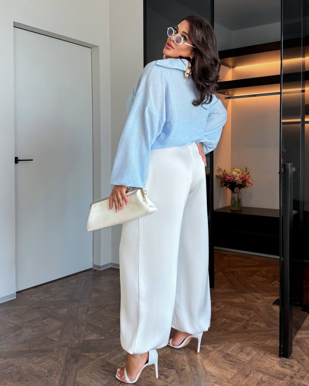 Women Aladdin Harem Pants Cream Double Silk Lightweight Oversized Trousers