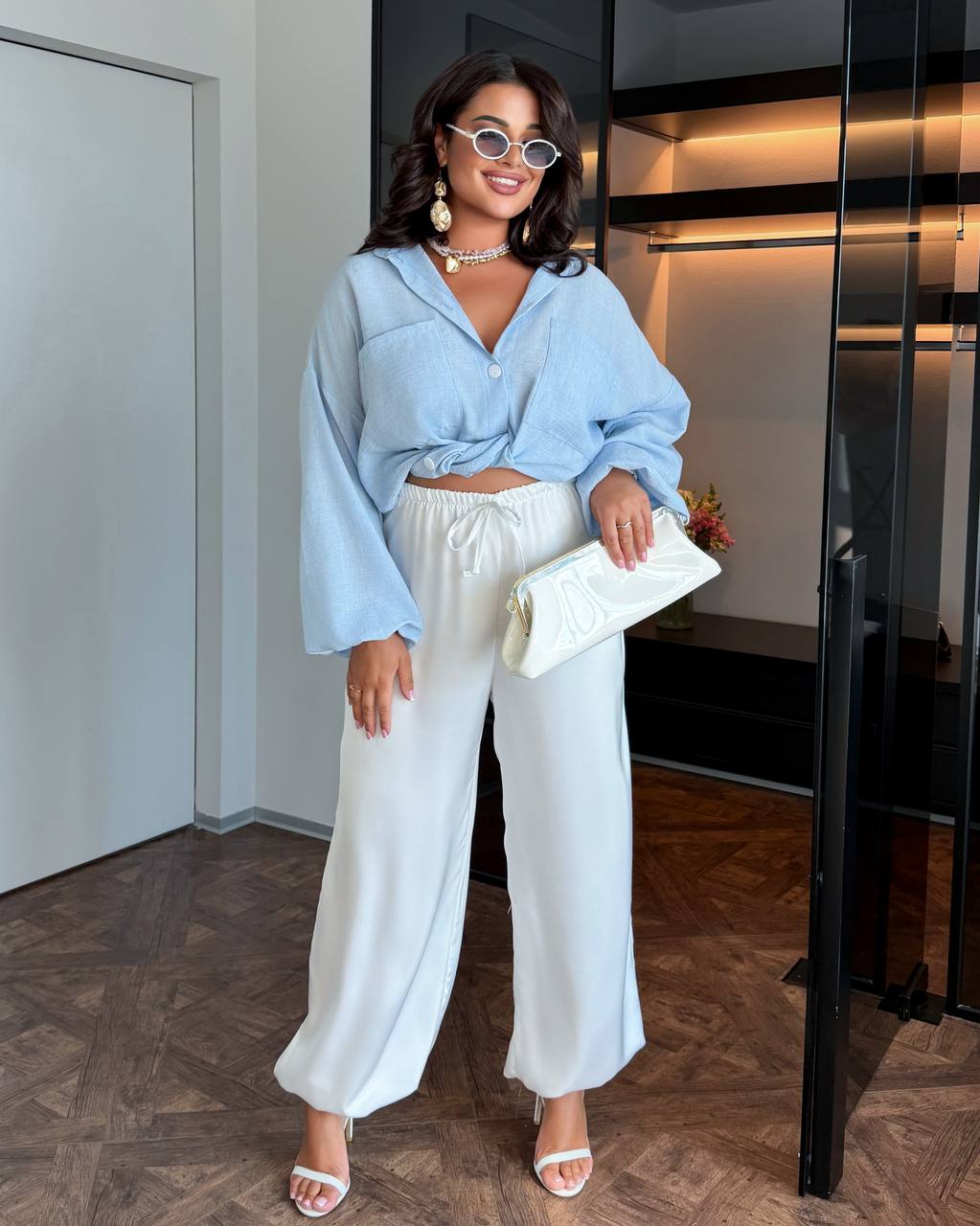 Women Aladdin Harem Pants Cream Double Silk Lightweight Oversized Trousers